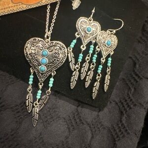 Canyon Sky Southwestern Jewelry Set Heart Dream Catcher Necklace & Earrings